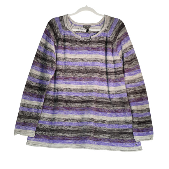 Eddie Bauer Tunic Sweater Women 2X Purple Gray Stripe Normcore Elevated Basics - Picture 1 of 7
